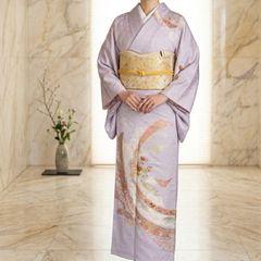 訪問着 袷 染分け 淡いグレー水色 花柄 正絹 - メルカリ