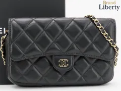 【美品】シャネル CHANEL マトラッセ タイムレスクラシック フラップ フォンケース チェーンショルダーバッグ ショルダーウォレット ポーチ ポシェット ブラック ゴールド金具 ラムレザー AP2096のサムネイル