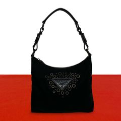 極 美品 希少品 PRADA プラダ 三角ロゴ パンチング スタッズ 金具