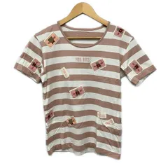 PINK HOUSE(ピンクハウス) 半袖カットソー レディース美品  - ピンクベージュ×白 クルーネック/ボーダー/クマ