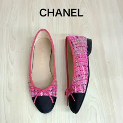 【シャネルCHANEL】フラットツイードパンプス 35 ピンク×ブラック G02819 ⭐︎のサムネイル