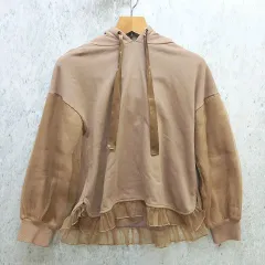 merry jenny メリージェニー パーカー プルオーバー シースルー袖＆裾 フリル フェミニン ブラウン Fサイズ ◎_〇◇☆のサムネイル