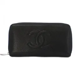 シャネル CHANEL 長財布 キャビアスキン ココマーク ラウンドファスナー レザー 黒 /BM ■OH