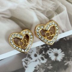 Dior【激レア品】ハート ピアス ディオール シェル×ラインストーン