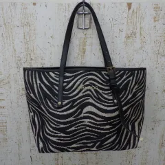 JIMMY CHOO ジミーチュウ バッグ レザー ゼブラ柄 Jimmy Choo ネイビー系 ベージュ 型崩れあり 持ち手・底は黒 中古品のサムネイル
