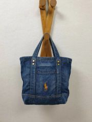ポロラルフローレン デニム レザー トートバッグ ポニー刺繍 ビッグ