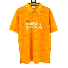 【超美品】ルコックゴルフ 半袖ポロシャツ オレンジ 英字地模様 フロントプリント メンズ LL ゴルフウェア le coq sportifのサムネイル