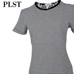 PLST プラステ コットンリブクルーネックコンパクトTシャツ（半袖）ボーダー サイズL  白×黒　【000032】のサムネイル