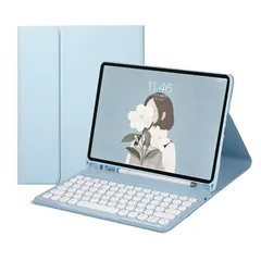 【新品】 iPad Air 13インチ (M2/M3/M4) 用キーボード付きケース iPad Pro12.9 第3/4/5/6世代 兼用bluetoothキーボードカバー 丸型キー apple pencil収納 分離式 全面保護 ブルー