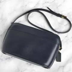 COACH オールドコーチ USA製 ショルダーバッグ 斜め掛け グラブタンレザー チャーム付き ネイビー 濃紺 90s