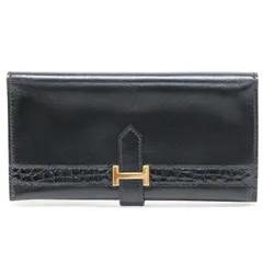 エルメス HERMES ベアンクラシック ボックスカーフ / クロコ (レザー) エキゾチックレザー SV金具 〇P刻印 (1986年) 長財布 コンチネンタルウォレット H金具 メンズ レディース ノワール (ブラック) 正規品 中古 mbz29006のサムネイル