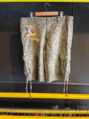 エドハーディー Ed Hardy カーゴショーツ スカル総柄 バックドラゴン刺繍 オリーブ カーキ olive コットン100% 表記34 Y2K ストリート 古着 ヴィンテージのサムネイル