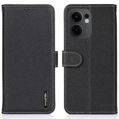 [신제품] OPPO Reno 13A용 케이스, 노트북 유형, Oppo Reno 13A 커버용 천연 가죽, 천연 가죽, 지갑 유형, 수축 송아지 가죽, 고급 천연 가죽, 리치 패턴, 편안함, 측면 자석, 카드 보관 2개, 수평 스탠드 기능, 충격 방지, XJUN 블랙