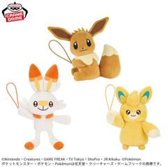 Pokémon Wobbly Plush Toys - Eevee (Female), Scorbunny, Pamot - Complete Set of All Plush Toys