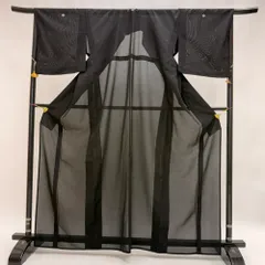 中古 喪服 絽 ポリエステル 洗える着物 リメイク リサイクル 安い 黒 紋入り 和装 呉服 和服 きもの レディース 女性 6001のサムネイル