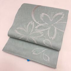 名古屋帯】夏帯 紗 洗える 納戸色 青緑色 刺繍の萩 正絹薄物 盛夏 K 