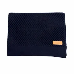 極美品▼HERMES エルメス カシミヤ100% メッシュ レザーパッチ付き ニット 大判 ストール マフラー ネイビー イタリア製 メンズのサムネイル