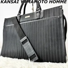 【極美品】カンサイ ヤマモト オム KANSAI YAMAMOTO HOMME 2WAY ビジネスバッグ 手持ち 手提げ 肩かけ 斜め掛け クロスボディー ロゴ金具 ブラック ストライプのサムネイル