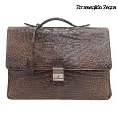 超美品 エルメネジルド ゼニア Ermenegildo Zegna クロコダイル レザー ブリーフ ケース ビジネス バッグ 鞄 カバン 本革 鍵、袋付き ブラウン メンズのサムネイル