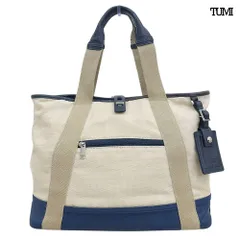 超美品 トゥミ TUMI 2221394NT2 オールバーブラウン コラボ 限定 キャンバス ショルダー トート バッグ 肩掛け ホワイト ネイビー 定価42900円のサムネイル