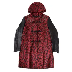 HR0608 DIESEL ディーゼル ダッフルコート 羊革 切替 ヒョウ柄 スタッズ レッド×ブラック 赤×黒のサムネイル