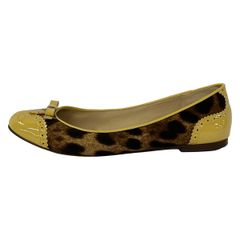DOLCE&GABBANA flat shoes, size 37, women's, gold x dark brown leopard print, cotton and leather.