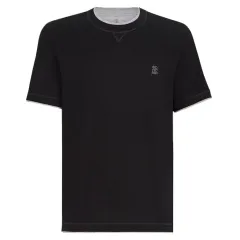 メンズ/BRUNELLO CUCINELLI(ブルネロクチネリ) ロゴ コットンジャージ クルーネックTシャツ ブラックのサムネイル