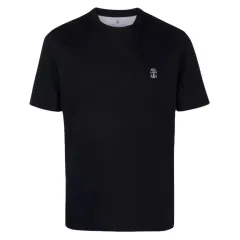 メンズ/BRUNELLO CUCINELLI(ブルネロクチネリ) ロゴ コットン ジャージ クルーネック Tシャツ ネイビー ブルーのサムネイル