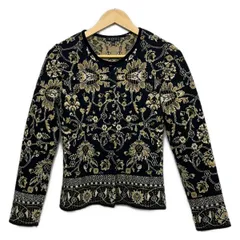 ETRO(エトロ) カーディガン サイズ38 S レディース美品  - 黒×ベージュ×白 長袖/花柄のサムネイル