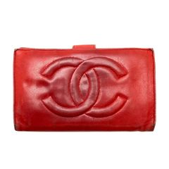 CHANEL シャネル ココマーク キャビアスキン 長財布 レッド がま口