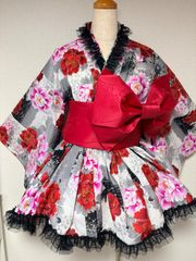 浴衣ドレス ブラック バラ 帯付き 平成 姫ギャル 量産型 地雷系 M〜L