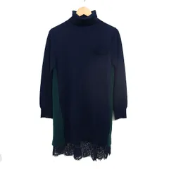 サカイ sacai レース ニットワンピース フレア ミニ タートルネック ウール リブ 長袖 1 紺 ネイビー /NT34のサムネイル