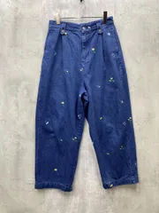 Samansa Mos2 サマンサモスモス コットン100% 刺繍入り ワイド デニムパンツ sizeL/ダークブルー ■■ レディース