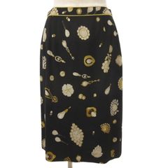 美品】レオナール 高級シルクウール 花柄 ジュエリーモチーフ スカート