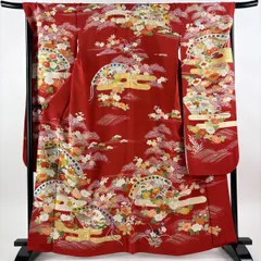 振袖 身丈165cm 裄丈69cm L 袷 千總 落款 菊 檜扇 金糸 刺繍 赤 正絹 逸品 【中古】のサムネイル