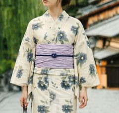 美品】着物屋くるり2016SS「宵の秋草」ホワイト セオアルファ浴衣