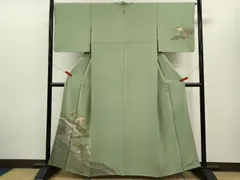 平和屋着物▼訪問着　駒刺繍　地紙道長草花文　金彩　やまと謹製　正絹　逸品　CABD9613ze