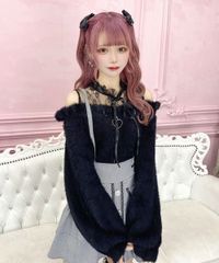 逃げ水あむコラボ 透かし編みアンサンブルニット ブラック - メルカリ