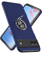 ★Pixel6a 用の ケース リング 耐衝撃 米軍MIL規格取得 TPU+PC 衝撃吸収 カバー レンズ保護 リングつき 指紋防止 360°回転 車載ホルダー対応 スタンド機能 防塵 薄型 落下防止 擦り傷防止 Pixel 6a 携帯電話カバー 青のサムネイル