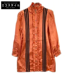 GUCCI　グッチ　×アディダス 723272 ZHS84 ピンクベージュ フリルスタンドカラー ダッチェスシルクシャツワンピース　40のサムネイル