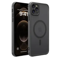 (ブラック iPhone iPhone EUMADOVE スマホカバー ワイヤレス充電対応 ストラップホール付き 12 12 米軍MIL規格 薄型 軽量 Pro Pro マット感 Magsafe対応 耐衝撃 Max) pc 半透明 ケース Max