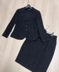 センゾン ST JOHN ビック襟 グリッター ニット ジャケット スカート セットアップ セット キュービック パール スーツ
