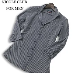 NICOLE CLUB FOR MEN ニコルクラブ フォーメン イタリアンカラー★ 七分袖 スリム ストライプ シャツ Sz.48 メンズ ネイビーのサムネイル