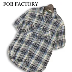FOB FACTORY エフオービーファクトリー 春夏★ 麻100％ リネン 半袖 チェック ワーク シャツ 日本製 Sz.3 メンズのサムネイル