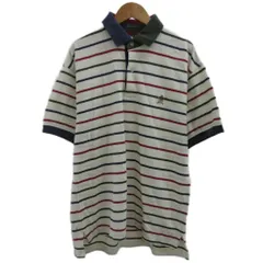 トミーヒルフィガー TOMMY HILFIGER ストライプ柄半袖ポロシャツ M アイボリー 紺 ネイビー 深緑 ダークグリーン 赤 レッド ストライプ柄 半袖 配色襟 /SH ■ECC005