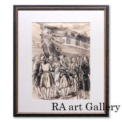 Clément Servaux, Sailing Ship and Group Portrait, Pastel on Paper, Portrait Painting, France, Early 1900s, Fine Art, Description Included, Original Artwork, Guaranteed Authentic, Price Negotiable