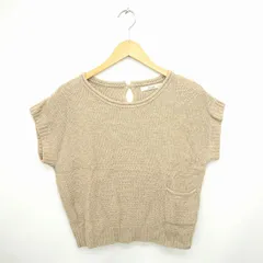 シュカ Shuca GLOBAL WORK ニット セーター 丸首 無地 シンプル ウール混 半袖 M ベージュ 薄茶 /TT2のサムネイル