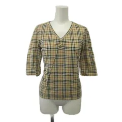 バーバリー ロンドン BURBERRY LONDON ストレッチカットソー 1 ベージュ 黒 ブラック 白 ホワイト ボルドー チェック柄 Vネック 七分袖 /SH ■ECD004のサムネイル