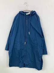 ZARA ザラ アウター S ブルー 無地 バックプリント ロング丈 フードあり ジップアップ レディース