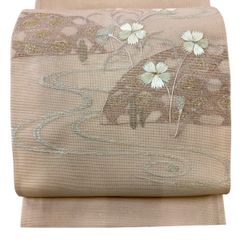 夏帯 絽綴れ 流水 カフェオレ色 八寸 正絹 - メルカリ